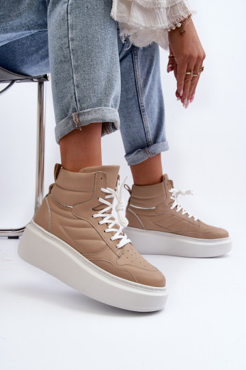 Zazoo 3392/X vrouwen leren sportschoenen met platform zandkleur