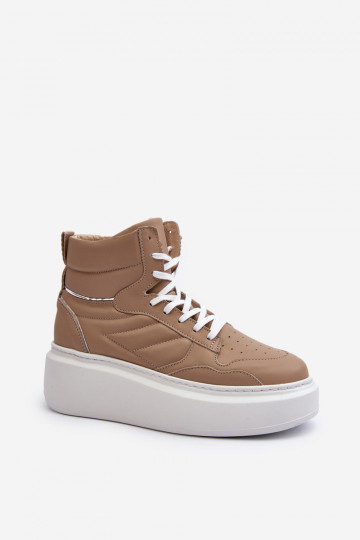 Zazoo 3392/X vrouwen leren sportschoenen met platform zandkleur 2