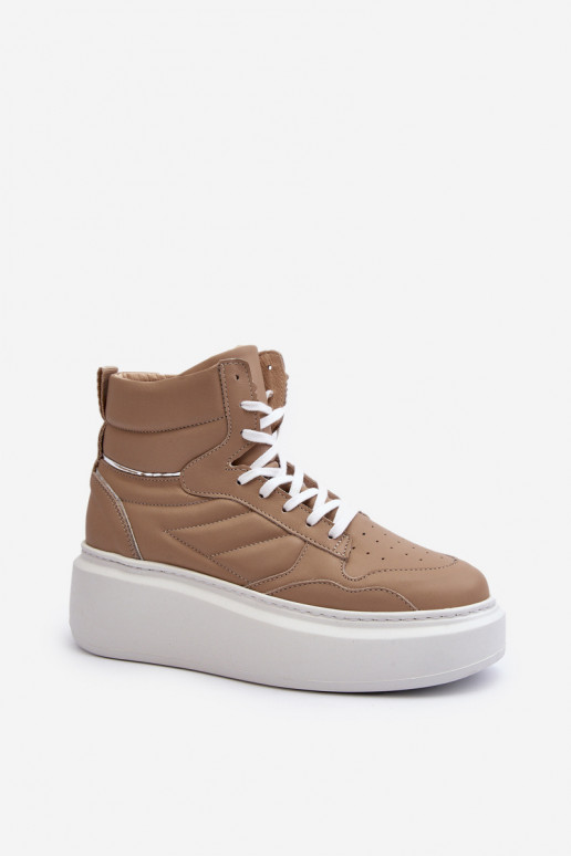Zazoo 3392/X Dames Leer sportschoenen met platform beige Zazoo 3392/X Dames Leer sportschoenen met platform beige