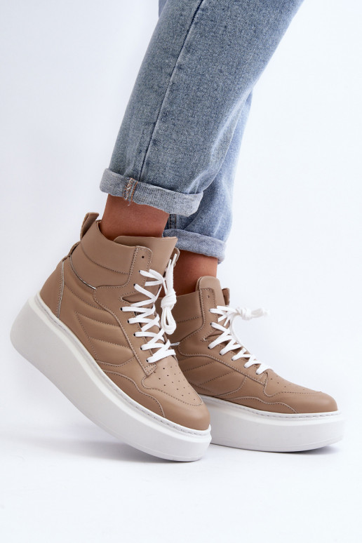 Zazoo 3392/X Dames Leer sportschoenen met platform beige Zazoo 3392/X Dames Leer sportschoenen met platform beige