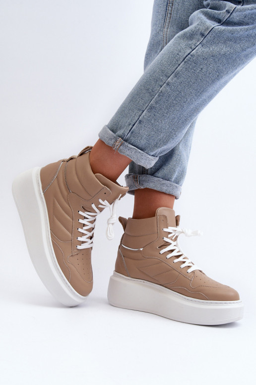 Zazoo 3392/X Dames Leer sportschoenen met platform beige Zazoo 3392/X Dames Leer sportschoenen met platform beige