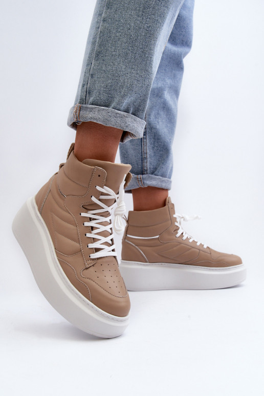 Zazoo 3392/X Dames Leer sportschoenen met platform beige Zazoo 3392/X Dames Leer sportschoenen met platform beige