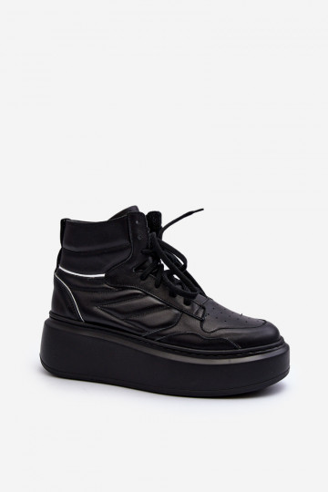 Zazoo 3392/X vrouwen leren sportschoenen met platform zwarte kleur