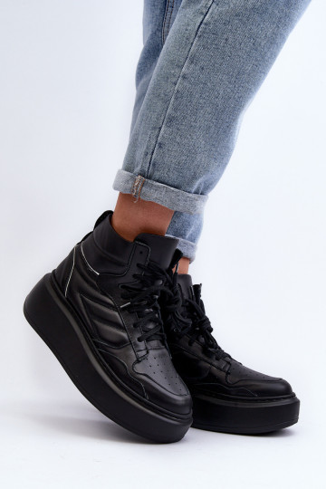 Zazoo 3392/X vrouwen leren sportschoenen met platform zwarte kleur 2