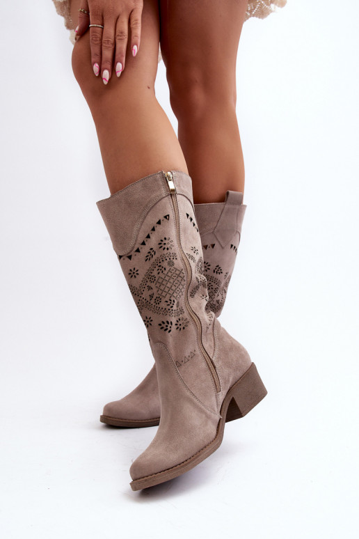 Zazoo 4043 van suède laarzen Op een lage hak met elementen van opengeInerkt kleur cappuccino