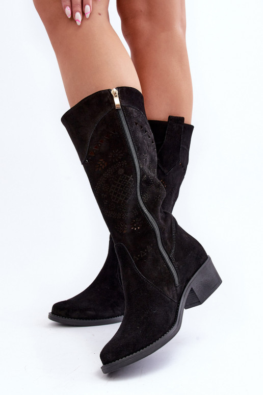 Zazoo 4043 van suède laarzen Op een lage hak met elementen van opengeInerkt zInart