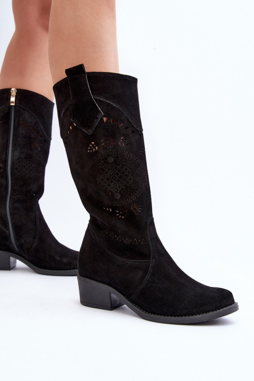 Zazoo 4043 van suède laarzen Op een lage hak met elementen van opengeInerkt zInart