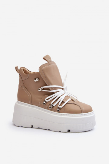 Zazoo 3416 vrouwen leren sportschoenen zandkleur
