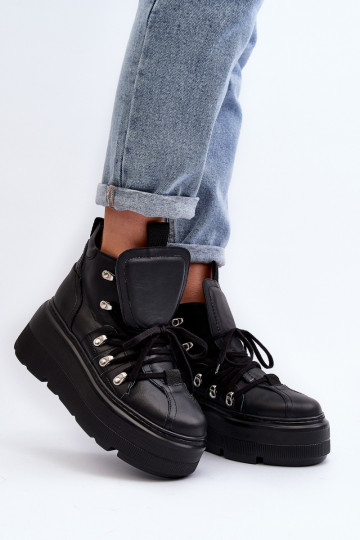 Zazoo 3416 vrouwen leren sportschoenen zwarte kleur 2