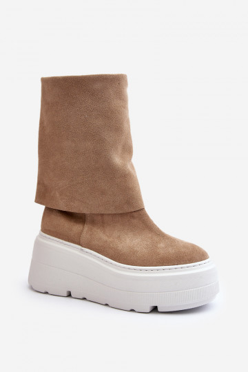 Zazoo 3410 vrouwen suede enkellaarsjes met platform zandkleur