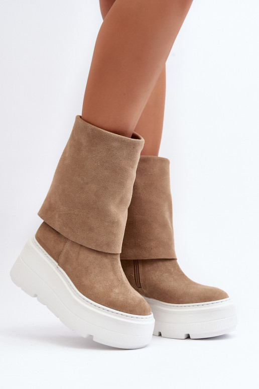 Zazoo 3410 van suède Dames Laarzen met platform beige