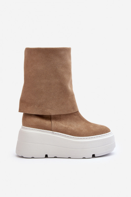 Zazoo 3410 van suède Dames Laarzen met platform beige