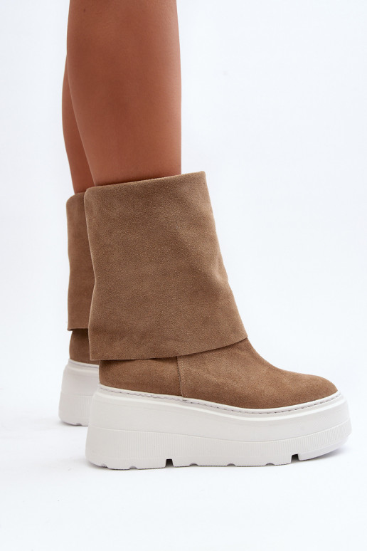 Zazoo 3410 van suède Dames Laarzen met platform beige