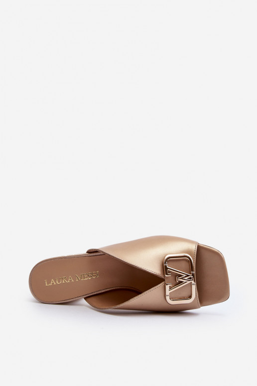 Elegante stijl Damespantoffels met hakken Laura Messi 2771 gouden kleur Elegante stijl Damespantoffels met hakken Laura Messi 2771 gouden kleur