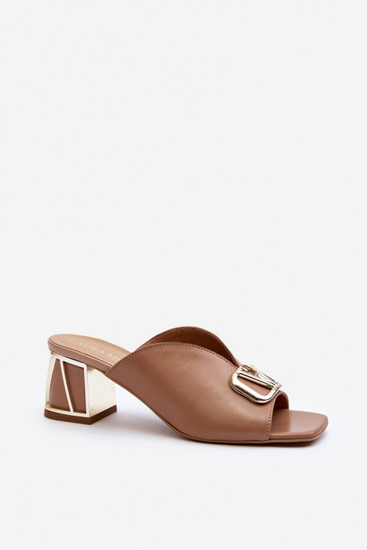 Elegante stijl Damespantoffels met hakken Laura Messi 2771 beige Elegante stijl Damespantoffels met hakken Laura Messi 2771 beige