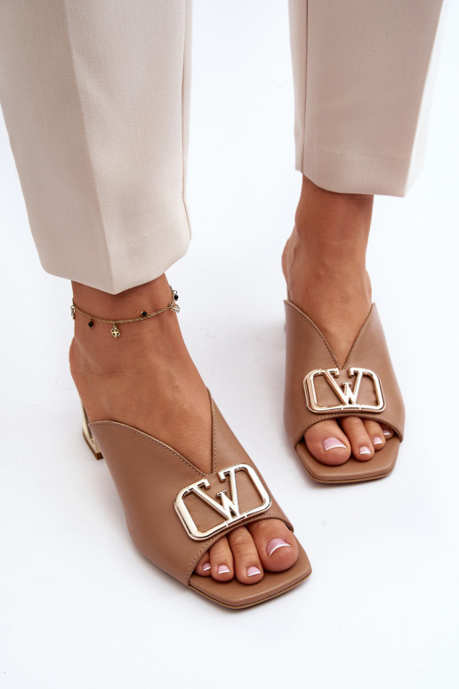 Elegante stijl Damespantoffels met hakken Laura Messi 2771 beige Elegante stijl Damespantoffels met hakken Laura Messi 2771 beige