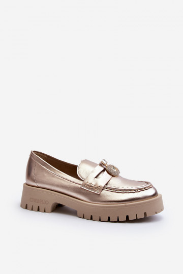 Leer schoenen Mocassins met ornamenten CheBello 4291 gouden kleur