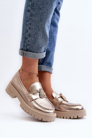 Leer schoenen Mocassins met ornamenten CheBello 4291 gouden kleur 2