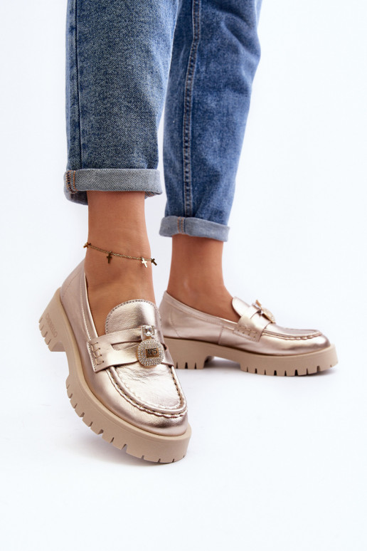 Leer schoenen Mocassins met ornamenten CheBello 4291 gouden kleur Leer schoenen Mocassins met ornamenten CheBello 4291 gouden kleur