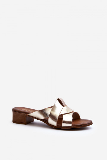 Zazoo 40236 Leren pantoffels Dames Op een lage hak gouden kleur