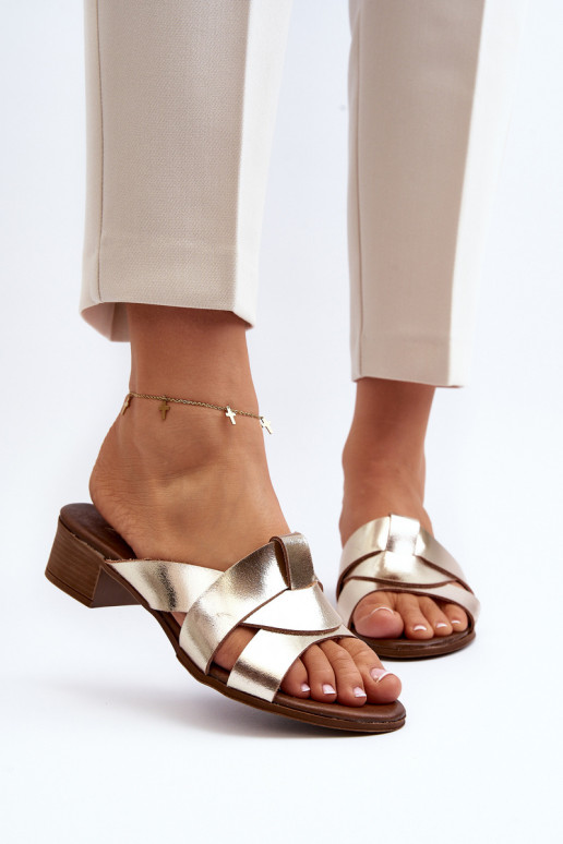 Zazoo 40236 Leren pantoffels Dames Op een lage hak gouden kleur Zazoo 40236 Leren pantoffels Dames Op een lage hak gouden kleur