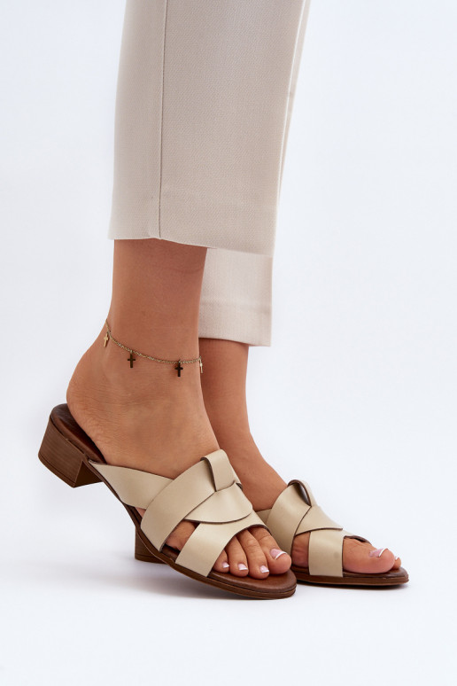 Zazoo 40236 Leren pantoffels Dames Op een lage hak beige Zazoo 40236 Leren pantoffels Dames Op een lage hak beige