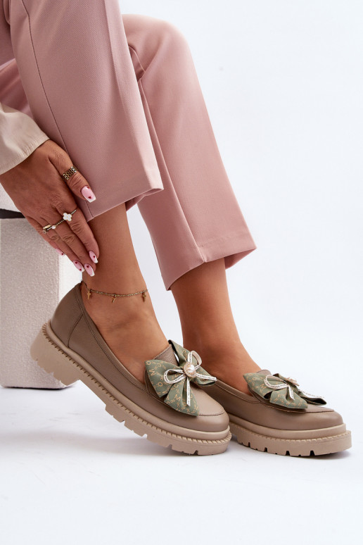 Dames Leer Mocassins met linten Laura Messi 2787 beige Dames Leer Mocassins met linten Laura Messi 2787 beige