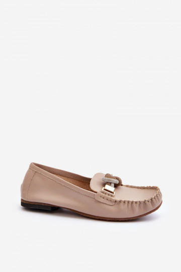 Leer dames mocassins met ornamenten Laura Messi 2761 beige