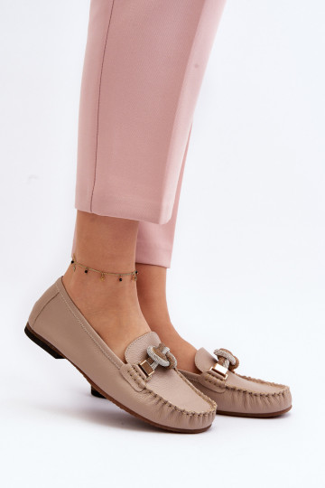 Leren dames mocassins met ornamenten Laura Messi 2761 zandkleur 2