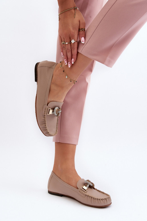 Leer dames mocassins met ornamenten Laura Messi 2761 beige Leer dames mocassins met ornamenten Laura Messi 2761 beige