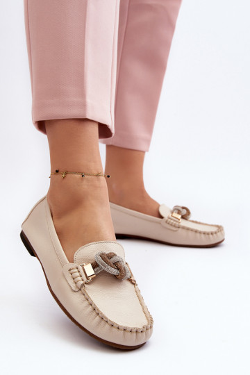 Leer dames mocassins met ornamenten Laura Messi 2761 ivoor