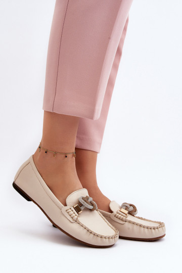 Leer dames mocassins met ornamenten Laura Messi 2761 ivoor 2