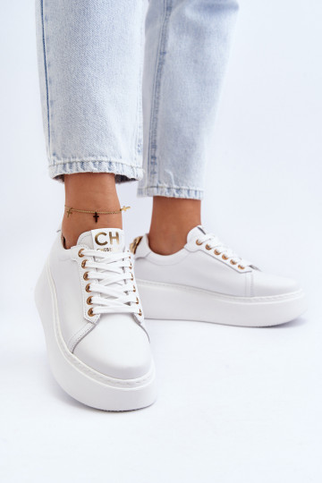 Dames Leer Sneakers model schoenen met platform CheBello 4367 Initte kleur