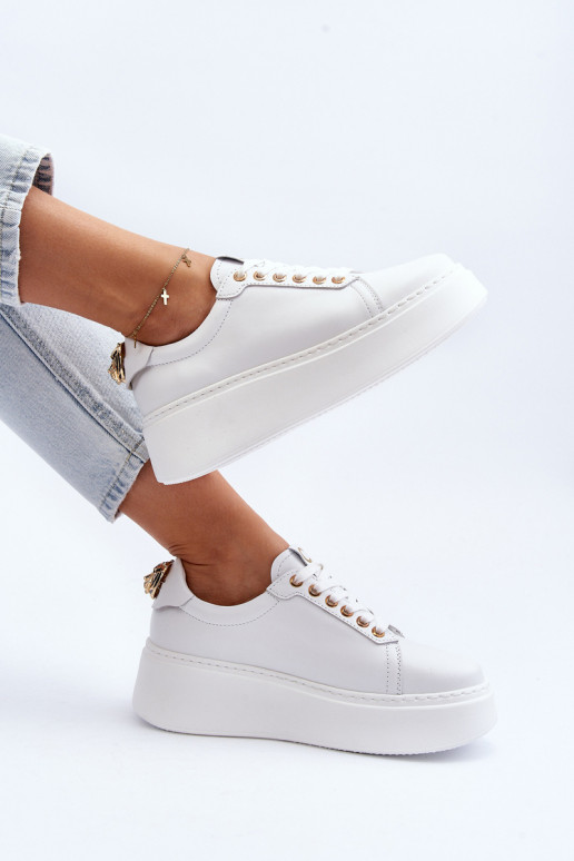 Dames Leer Sneakers model schoenen met platform CheBello 4367 Initte kleur