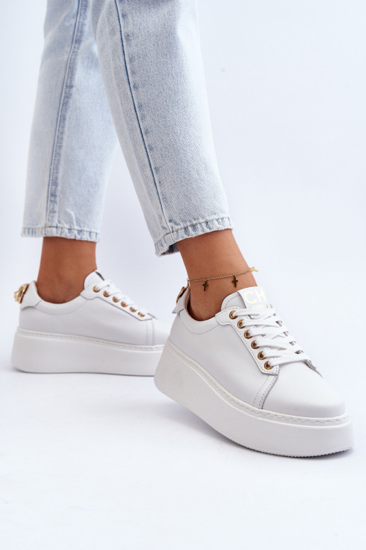Dames Leer Sneakers model schoenen met platform CheBello 4367 Initte kleur