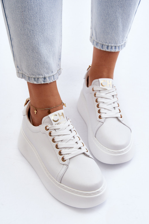 Dames Leer Sneakers model schoenen met platform CheBello 4367 Initte kleur