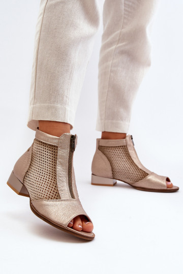 Leer Dameslaarzen met brede hakkenOdkrytymi Palcami Het heeftciejka 06413-25 gouden kleur