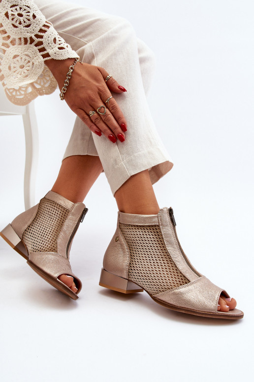 Leer Dameslaarzen met brede hakkenOdkrytymi Palcami Het heeftciejka 06413-25 gouden kleur Leer Dameslaarzen met brede hakkenOdkrytymi Palcami Het heeftciejka 06413-25 gouden kleur