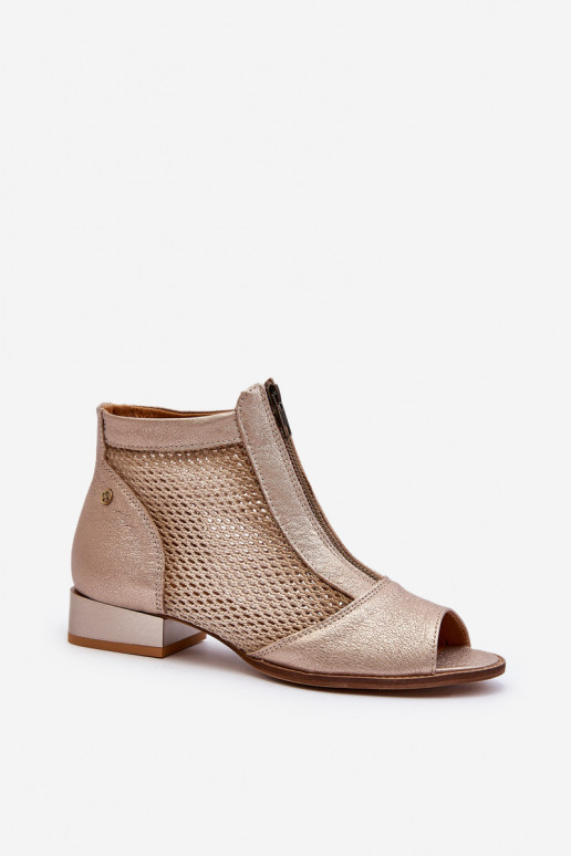 Leer Dameslaarzen met brede hakkenOdkrytymi Palcami Het heeftciejka 06413-25 gouden kleur Leer Dameslaarzen met brede hakkenOdkrytymi Palcami Het heeftciejka 06413-25 gouden kleur