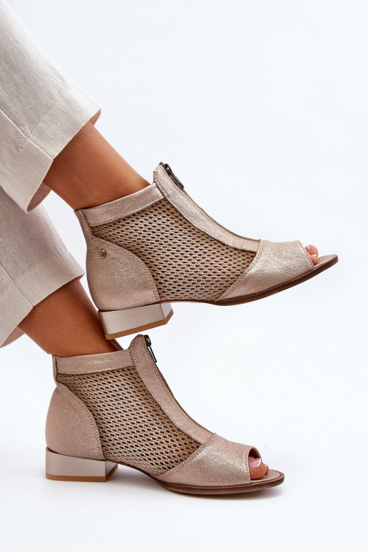 Leer Dameslaarzen met brede hakkenOdkrytymi Palcami Het heeftciejka 06413-25 gouden kleur Leer Dameslaarzen met brede hakkenOdkrytymi Palcami Het heeftciejka 06413-25 gouden kleur