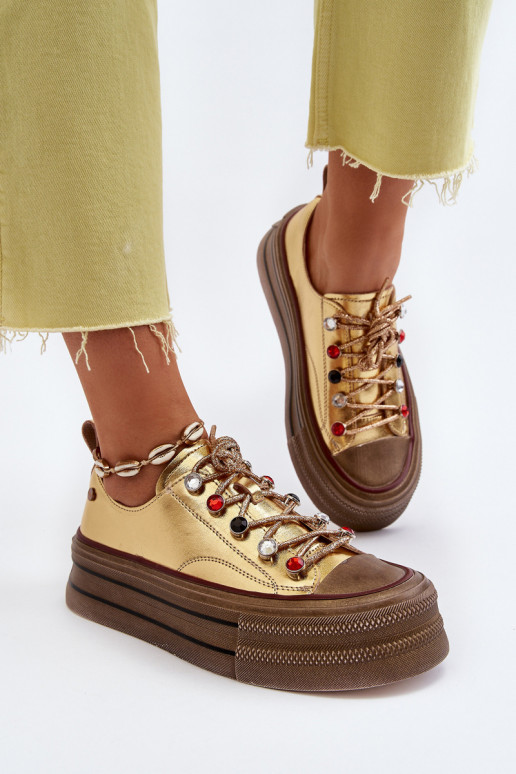 Damesschoenen met platform GOE NN2N4055 gouden kleur