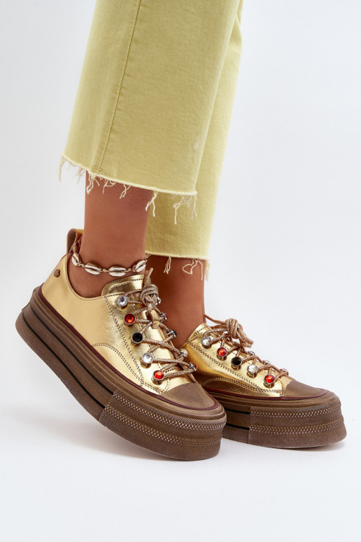 Damesschoenen met platform GOE NN2N4055 gouden kleur