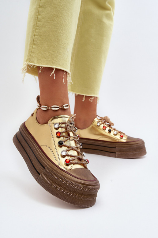 Damesschoenen met platform GOE NN2N4055 gouden kleur