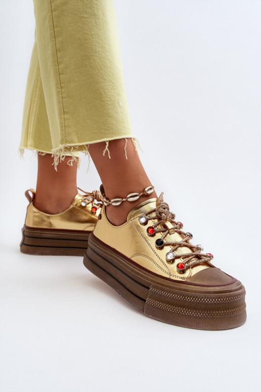 Damesschoenen met platform GOE NN2N4055 gouden kleur