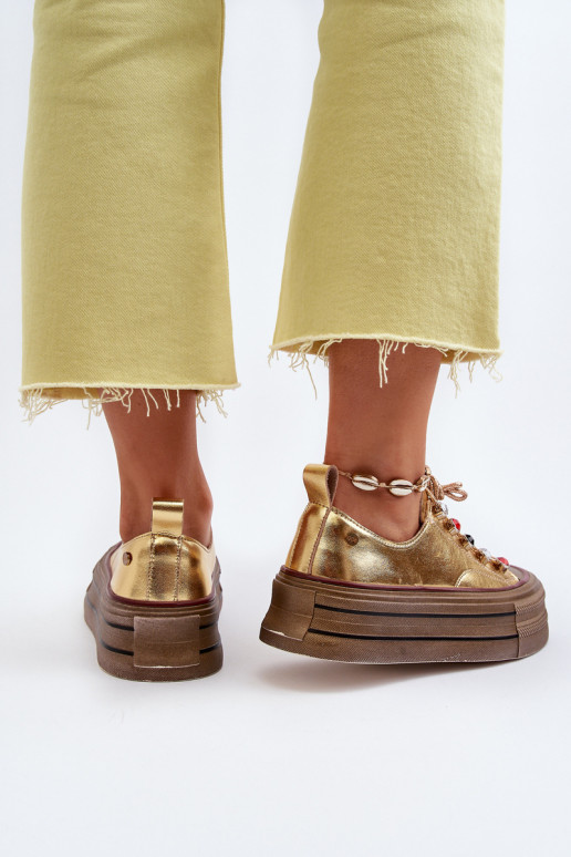 Damesschoenen met platform GOE NN2N4055 gouden kleur