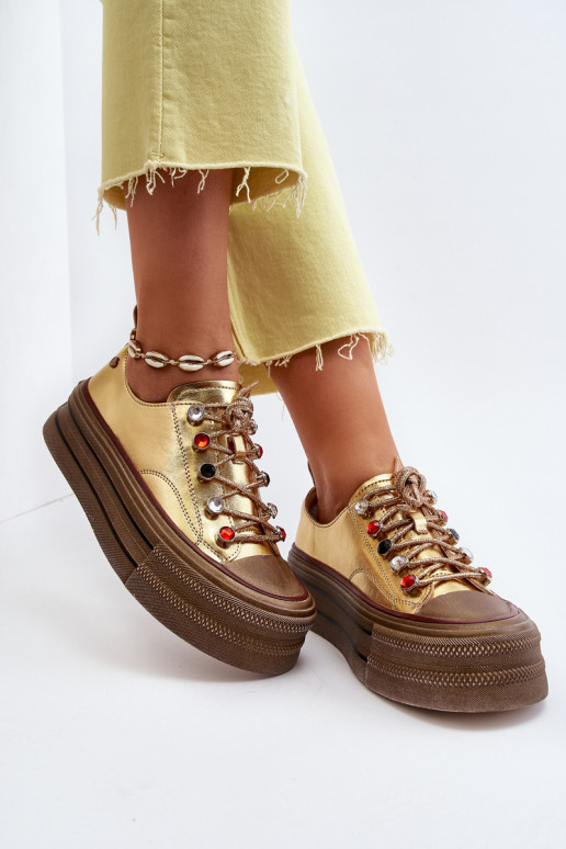 Damesschoenen met platform GOE NN2N4055 gouden kleur