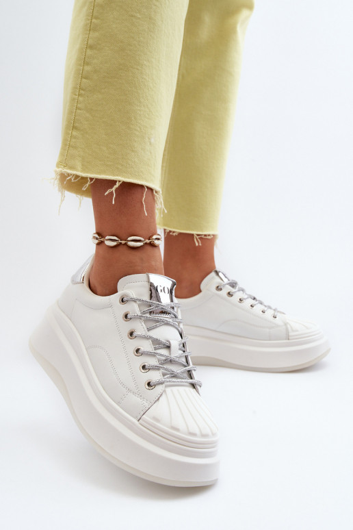 Leer Sneakers model schoenen Dames met platform GOE NN2N4033 Initte kleur Leer Sneakers model schoenen Dames met platform GOE NN2N4033 Initte kleur