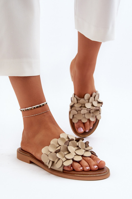 Zazoo 40381 Dames Leren pantoffels met brede hakken beige Zazoo 40381 Dames Leren pantoffels met brede hakken beige