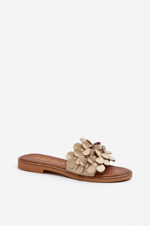 Zazoo 40381 Dames Leren pantoffels met brede hakken beige Zazoo 40381 Dames Leren pantoffels met brede hakken beige