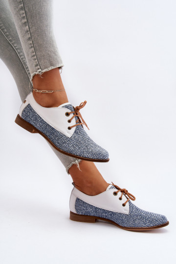 Leer schoenen Dames met brede hakken Het heeftciejka 06461-17 blauIn 2